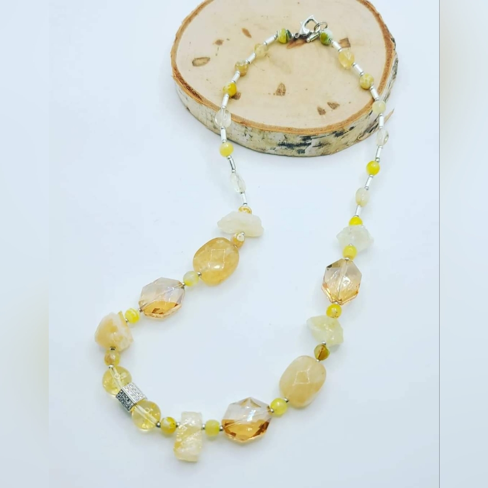 Citrine, Zirconia Stainless steel charm necklace